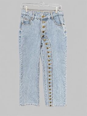 Light Wash High-Rise Button-Front Jeans - Light Blue (M)